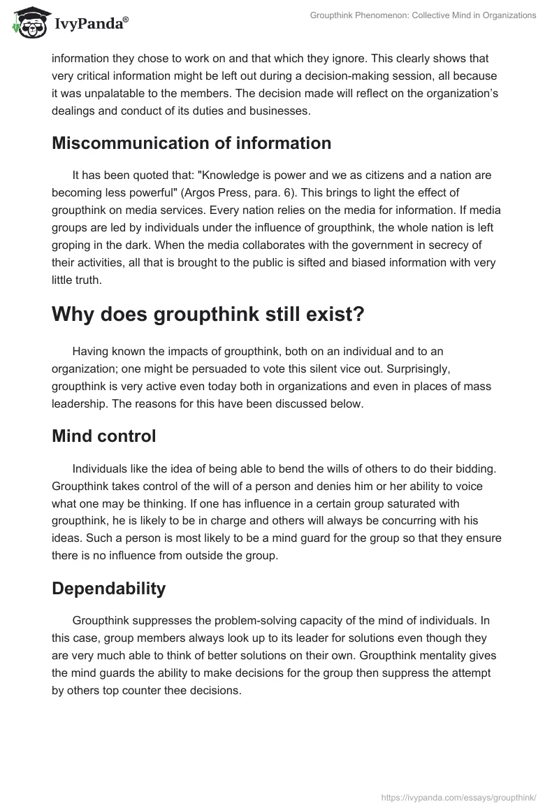 Groupthink Phenomenon: Collective Mind in Organizations. Page 5