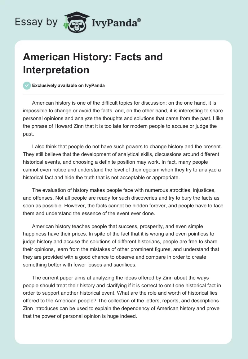American History: Facts and Interpretation. Page 1