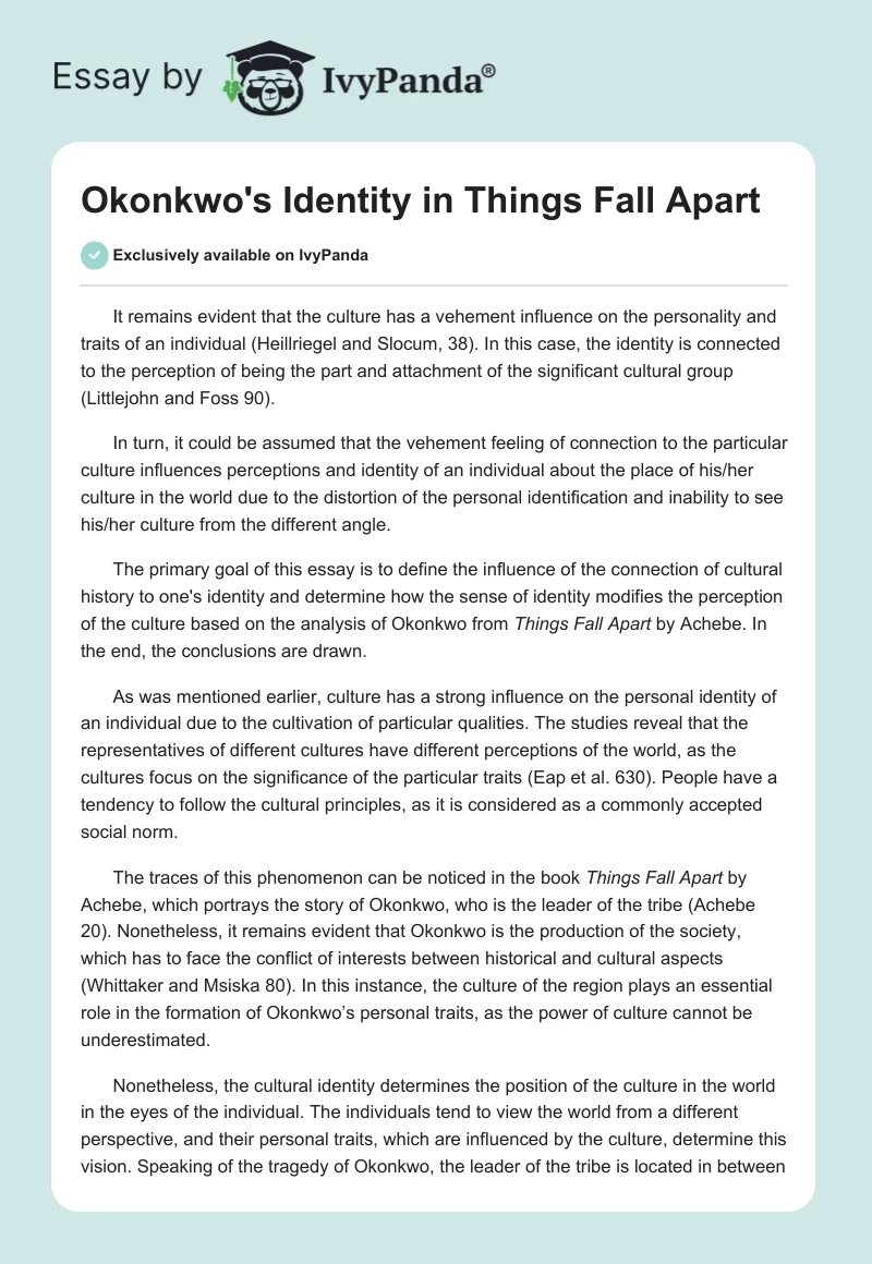 Okonkwo's Identity in "Things Fall Apart". Page 1