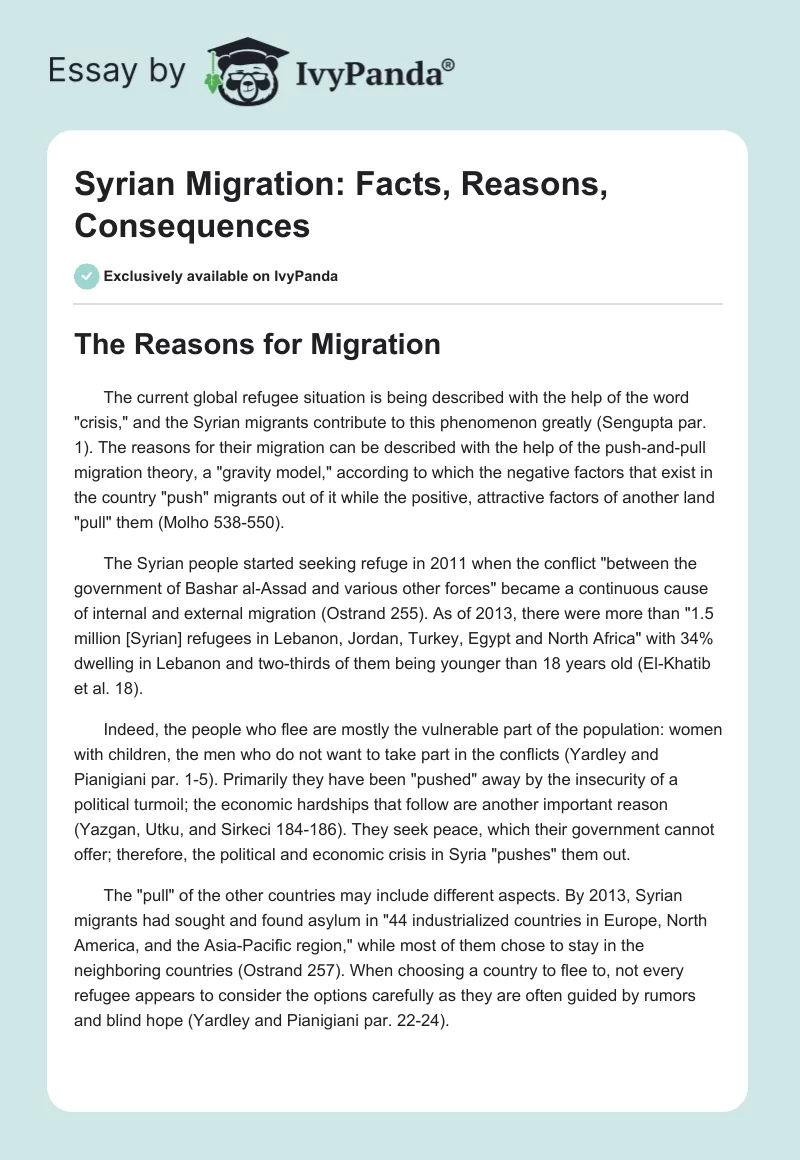 Syrian Migration: Facts, Reasons, Consequences. Page 1