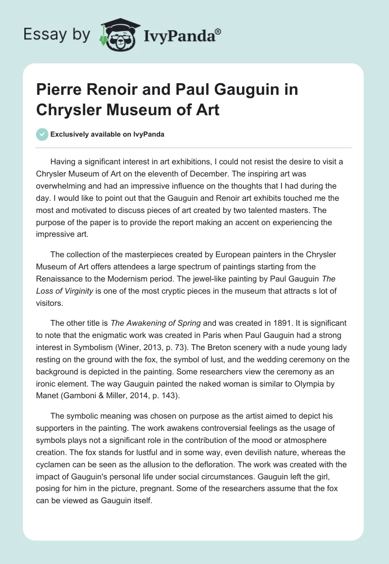 Pierre Renoir and Paul Gauguin in Chrysler Museum of Art. Page 1