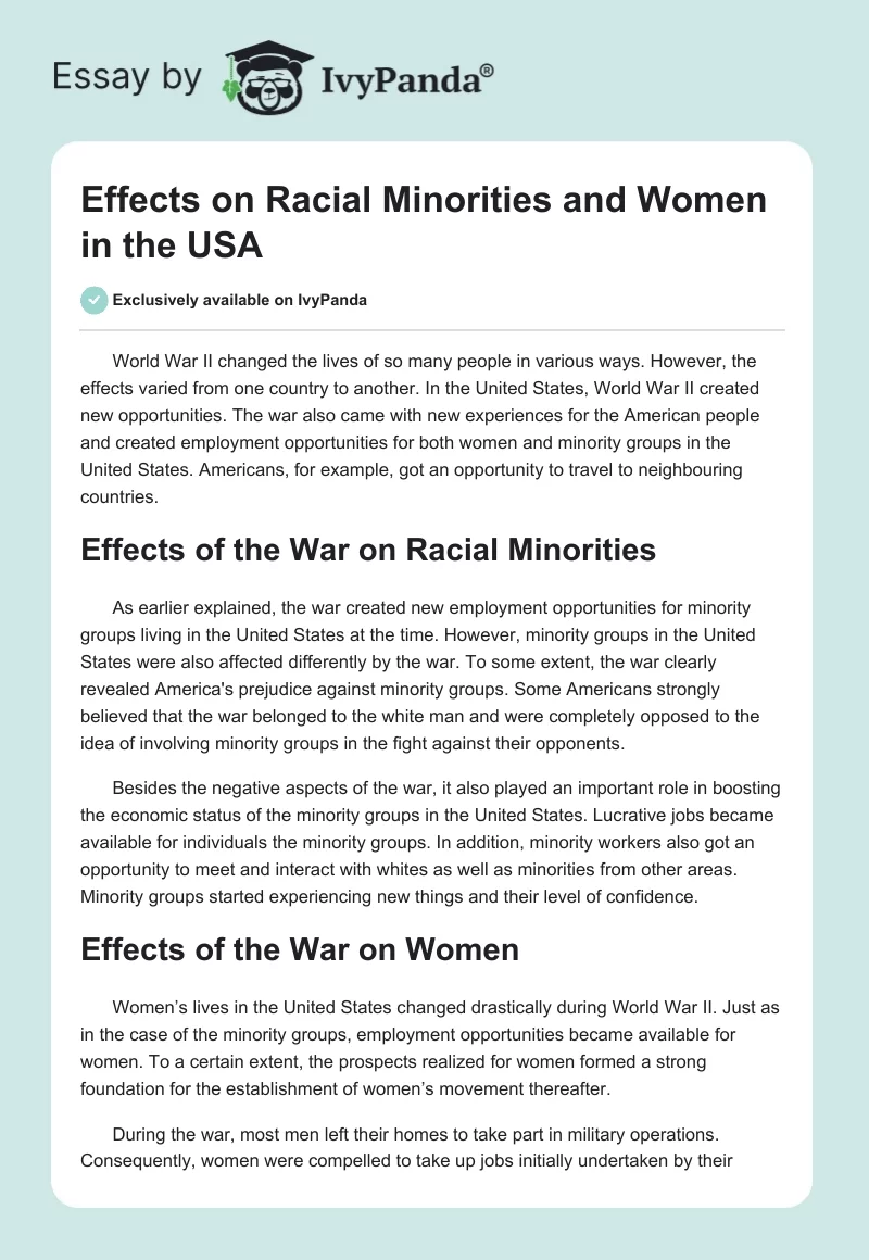 Effects on Racial Minorities and Women in the USA. Page 1