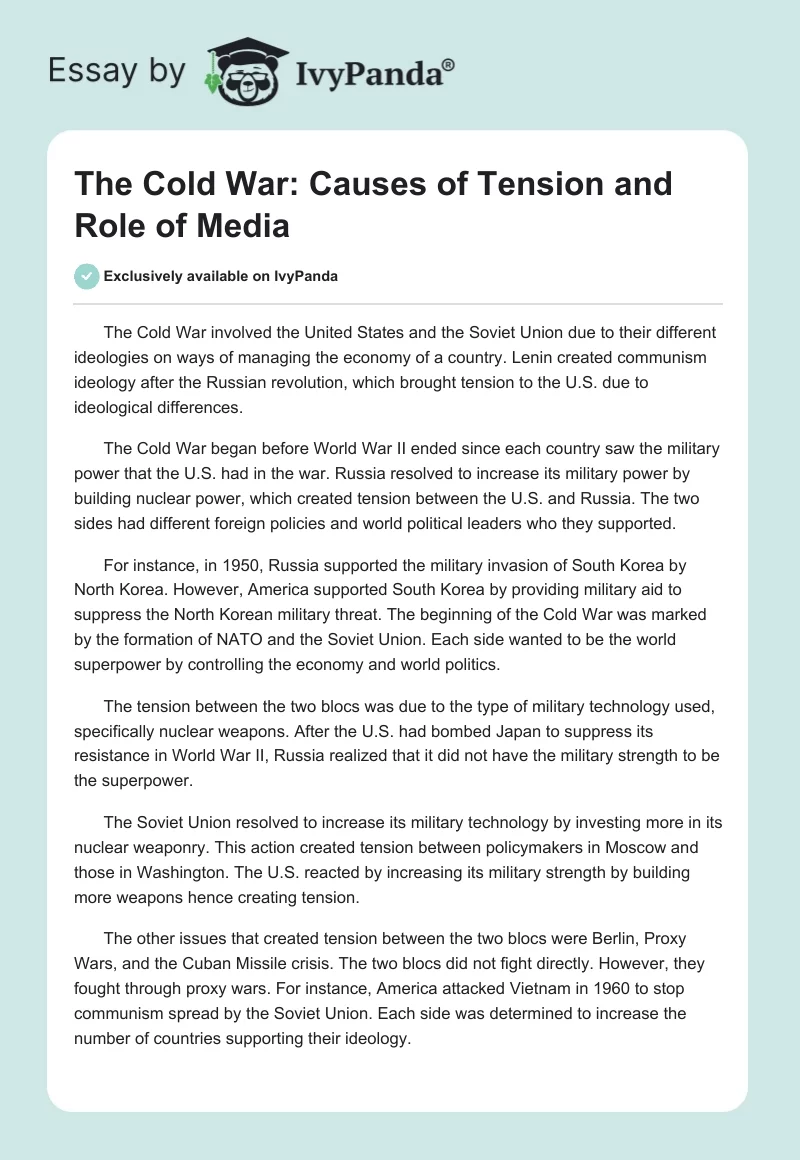 The Cold War: Causes of Tension and Role of Media. Page 1