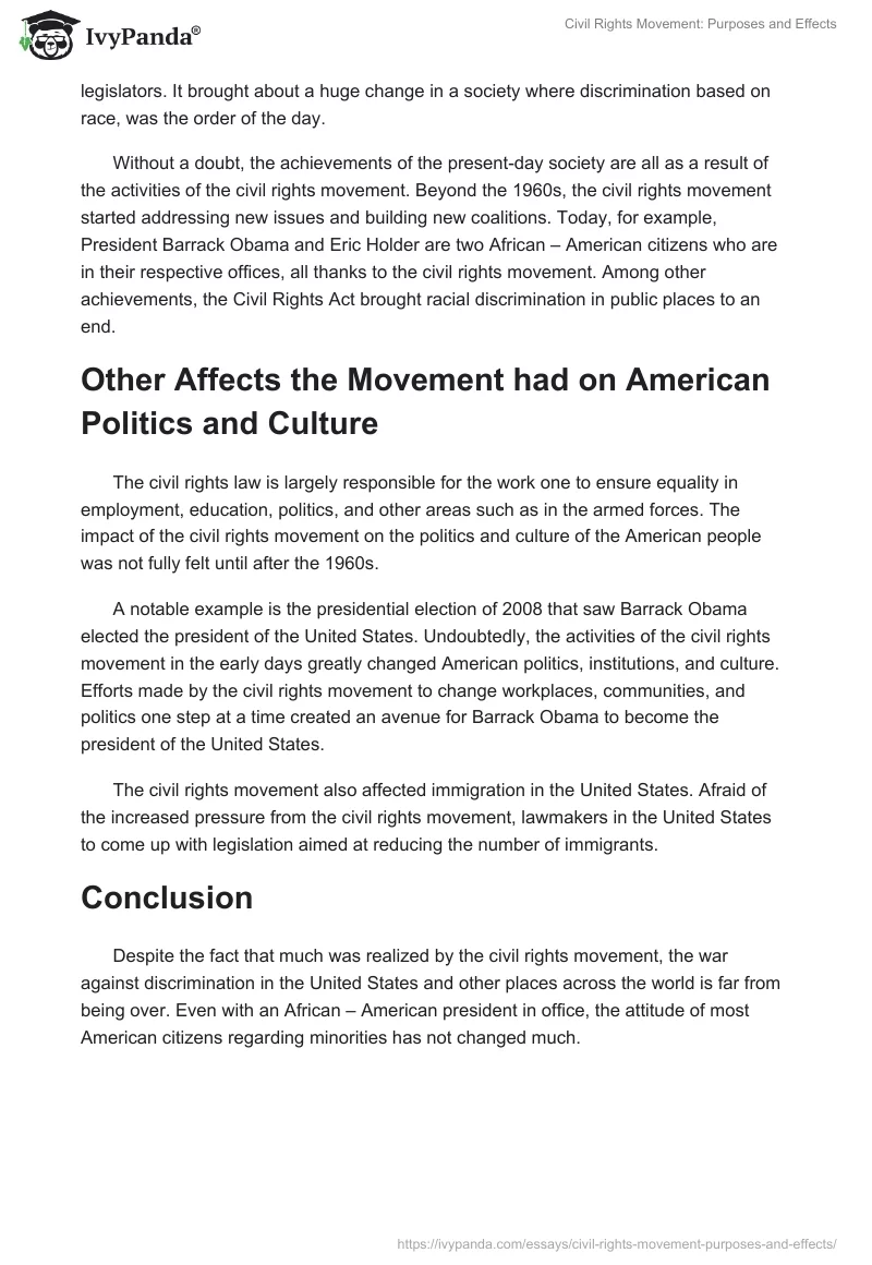 Civil Rights Movement: Purposes and Effects. Page 2