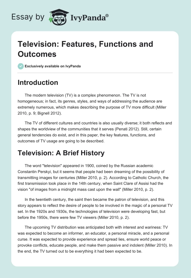 Television: Features, Functions and Outcomes. Page 1