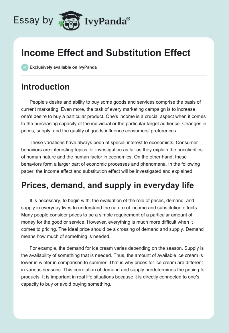 Income Effect and Substitution Effect. Page 1