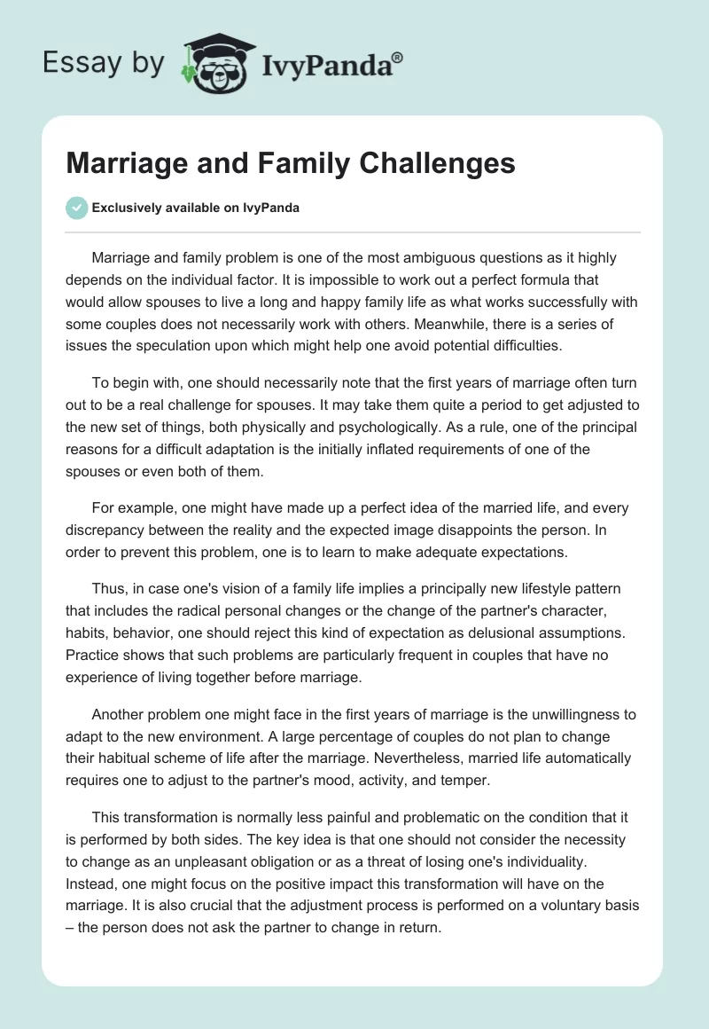 Marriage and Family Challenges. Page 1