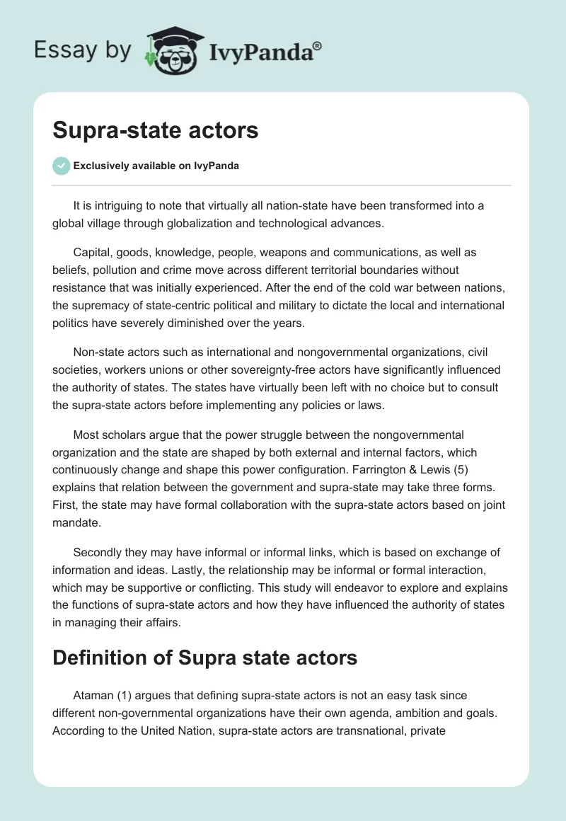 Supra-state actors. Page 1