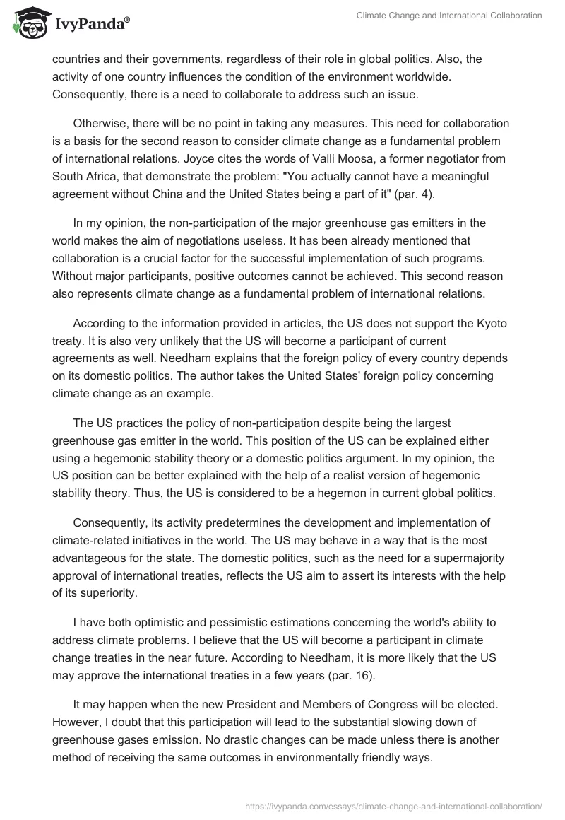 Climate Change and International Collaboration. Page 2