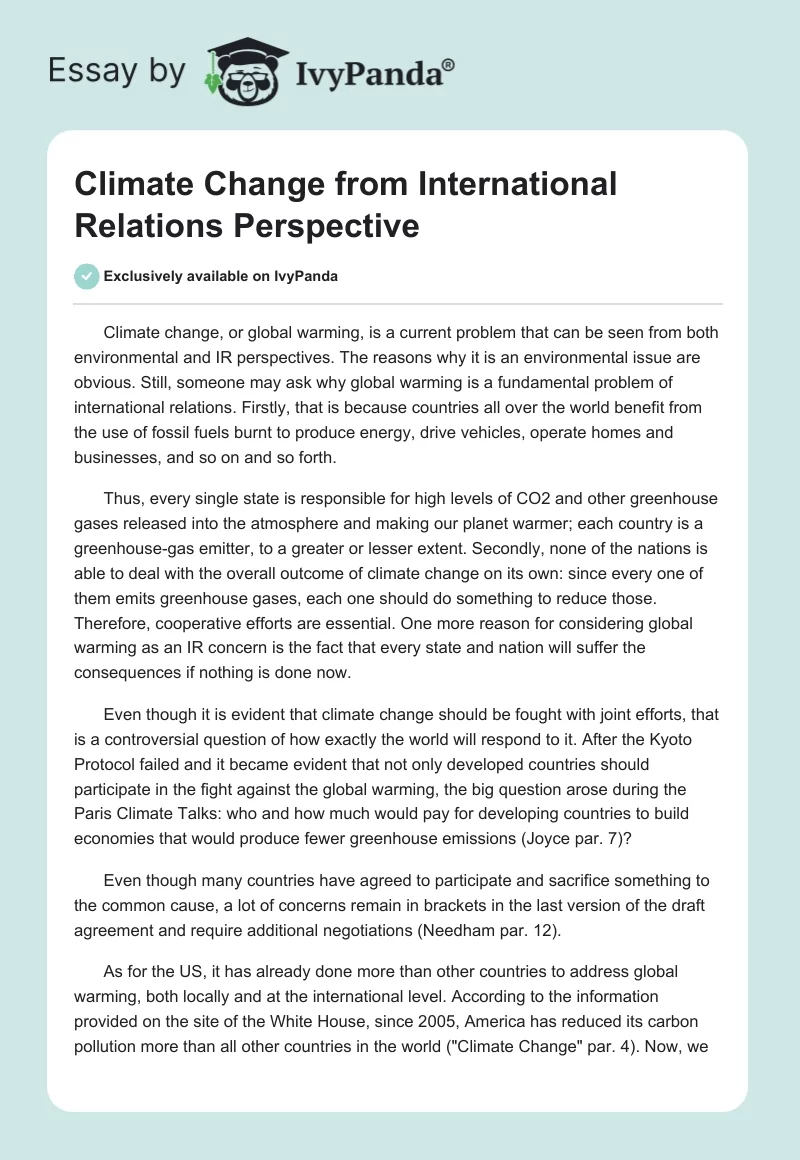 Climate Change From International Relations Perspective. Page 1