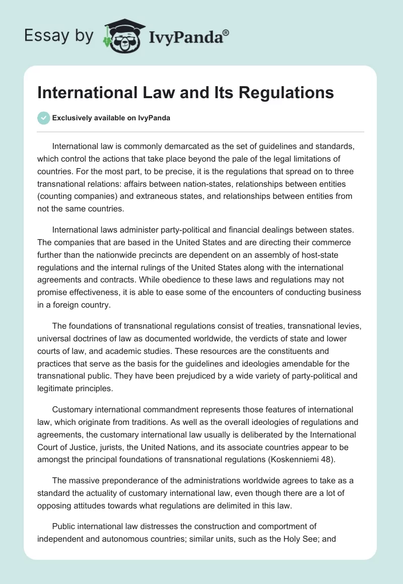 International Law and Its Regulations. Page 1