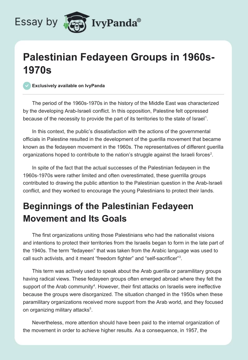 Palestinian Fedayeen Groups in 1960s-1970s. Page 1