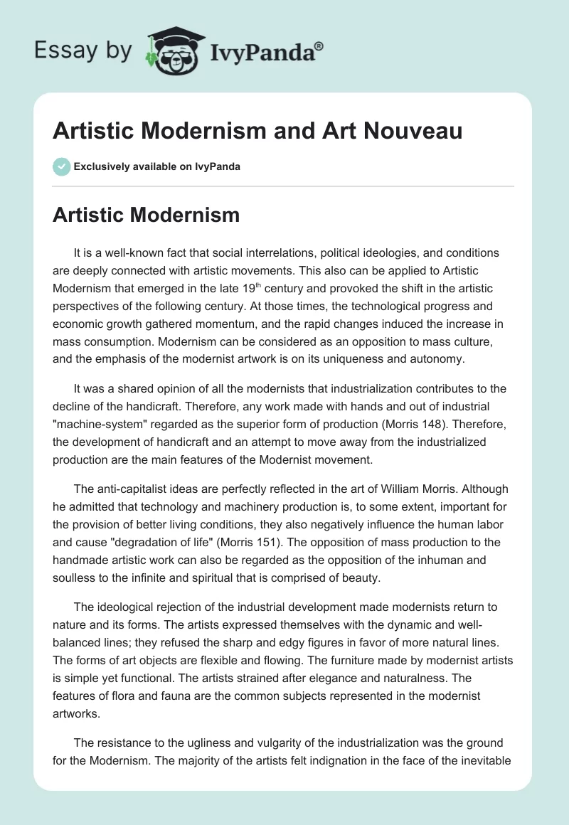 Artistic Modernism and Art Nouveau. Page 1
