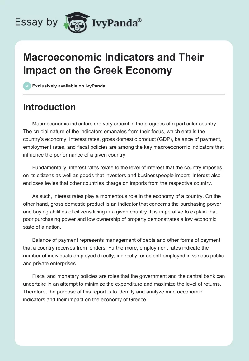 Macroeconomic Indicators and Their Impact on the Greek Economy. Page 1