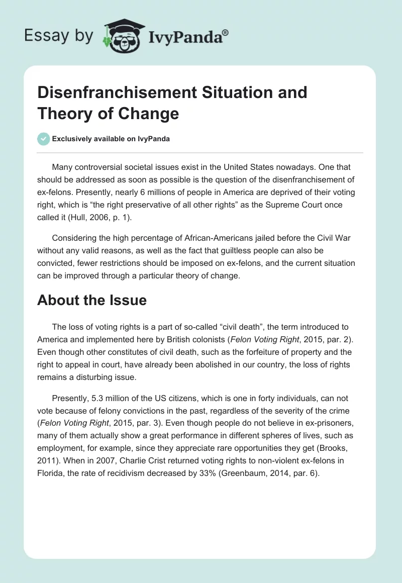 Disenfranchisement Situation and Theory of Change. Page 1