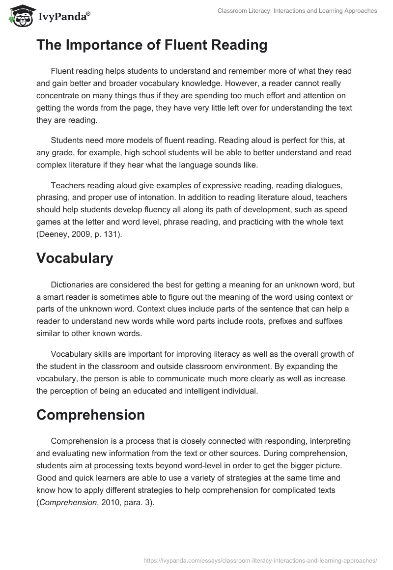 Classroom Literacy: Interactions and Learning Approaches. Page 2
