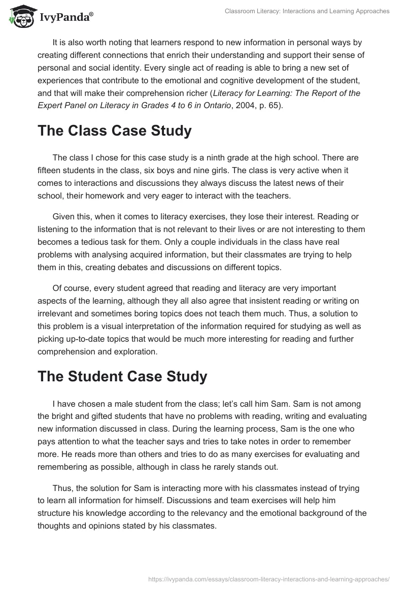 Classroom Literacy: Interactions and Learning Approaches. Page 3