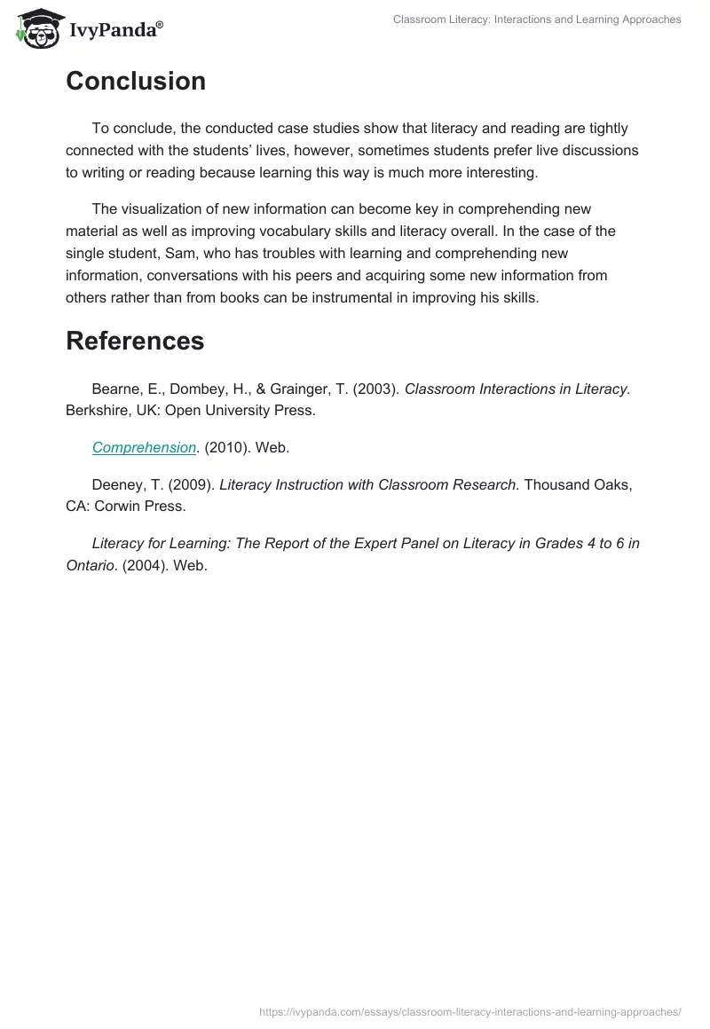 Classroom Literacy: Interactions and Learning Approaches. Page 4