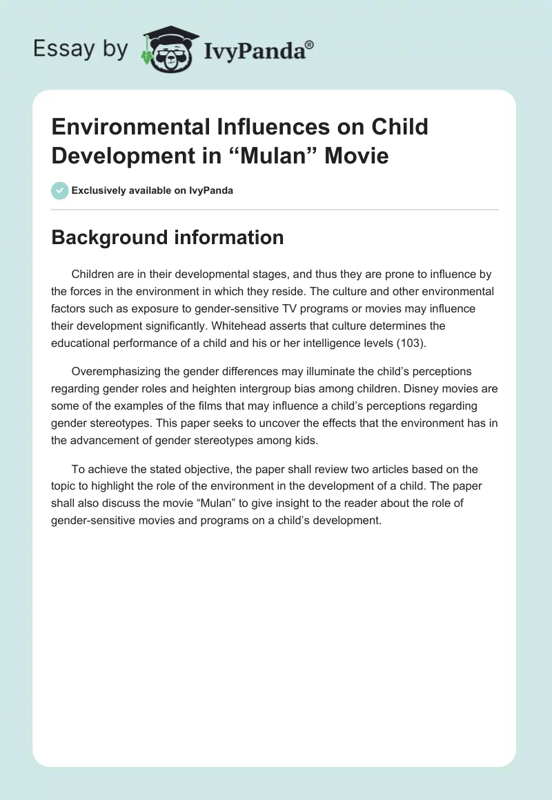 Environmental Influences on Child Development in “Mulan” Movie. Page 1