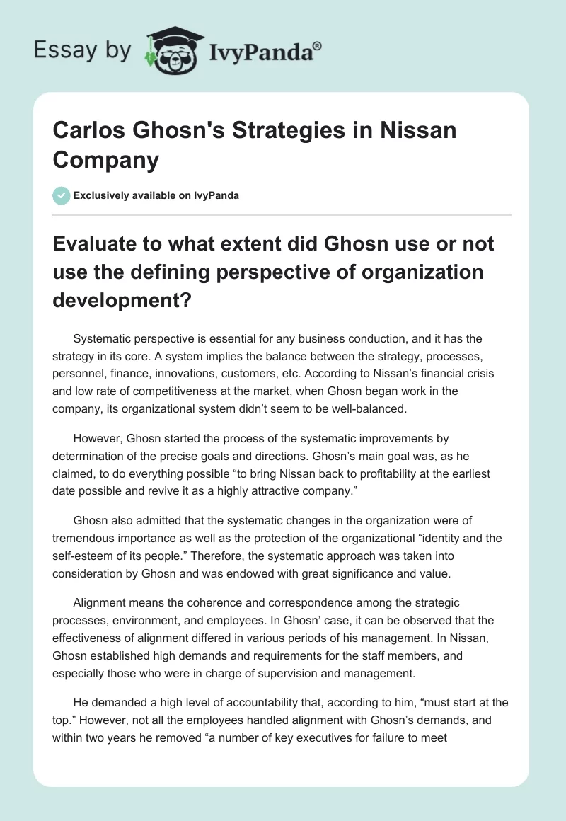 Carlos Ghosn's Strategies in Nissan Company. Page 1