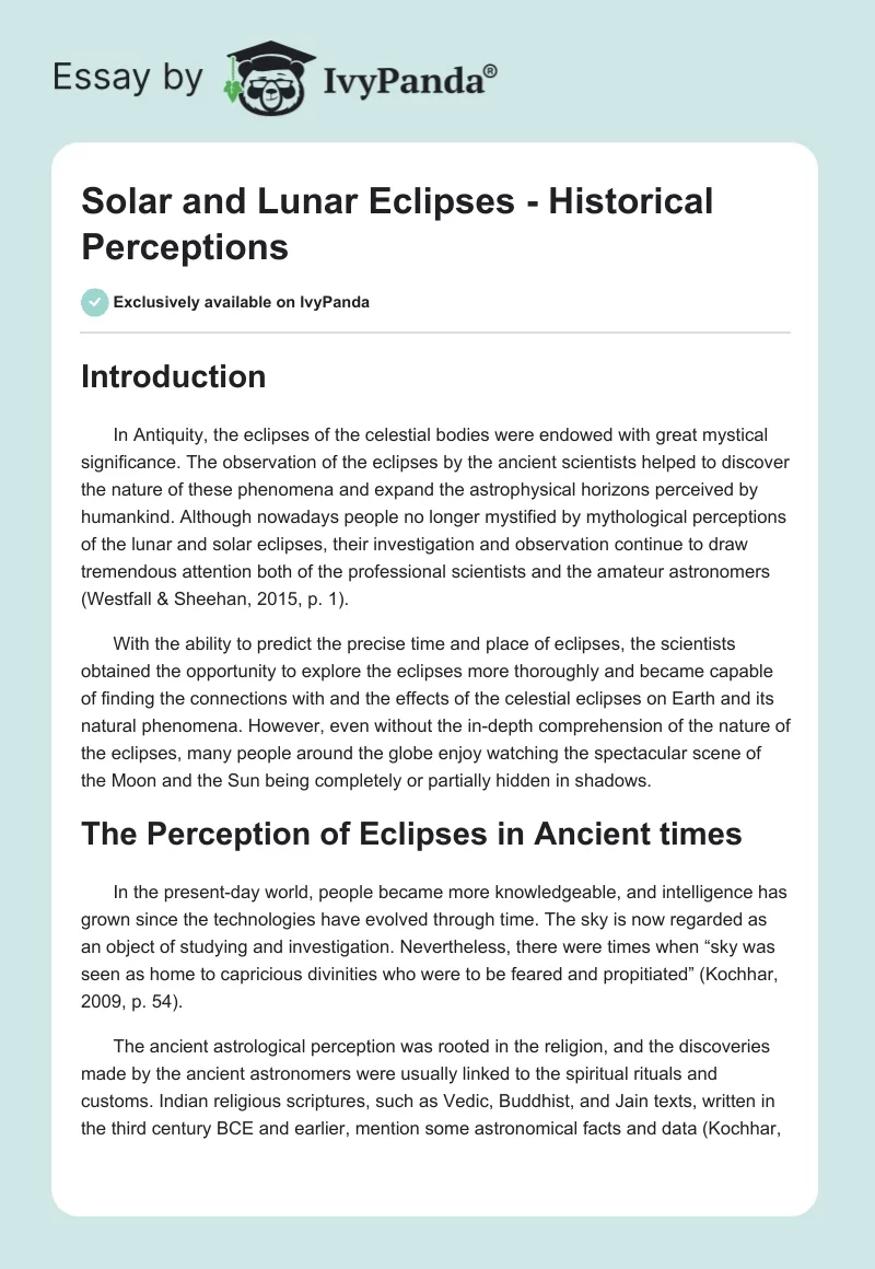 Solar and Lunar Eclipses - Historical Perceptions. Page 1