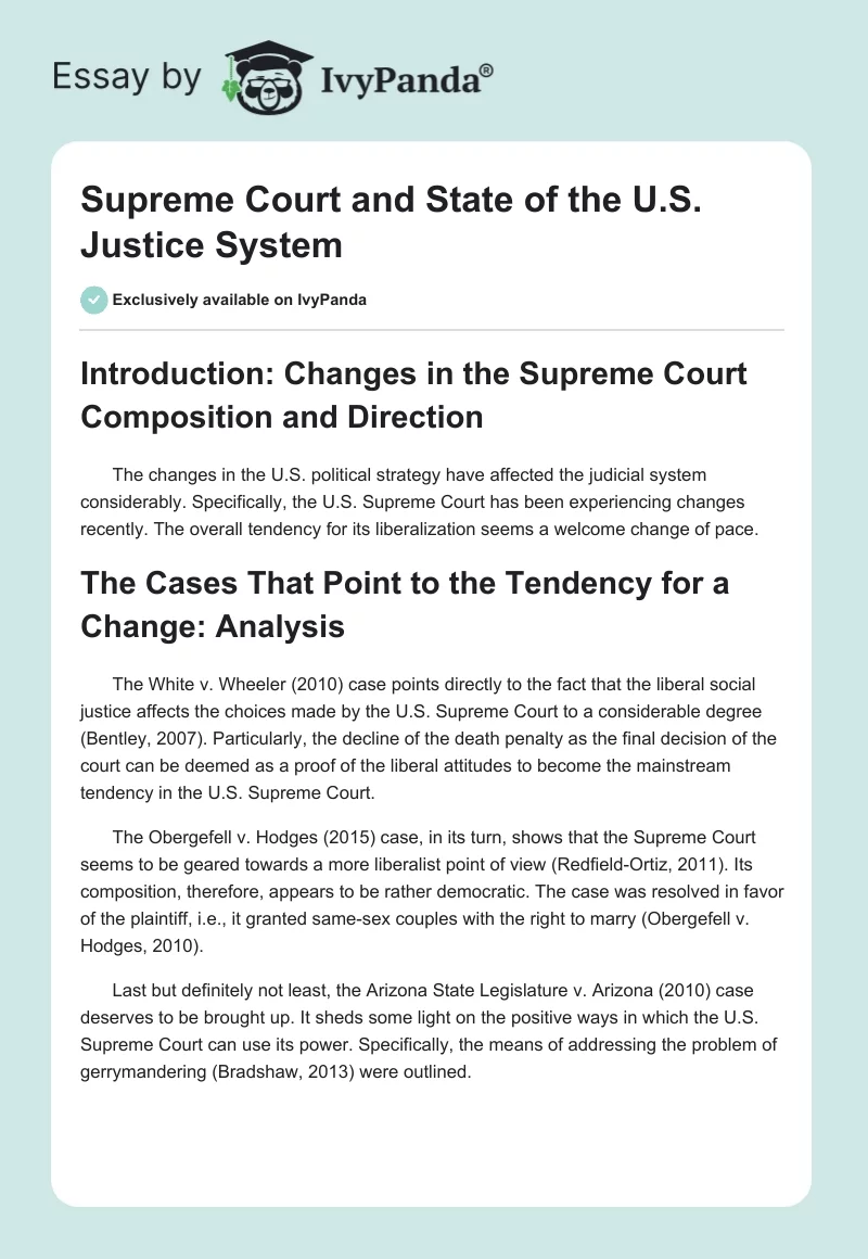 Supreme Court and State of the U.S. Justice System. Page 1