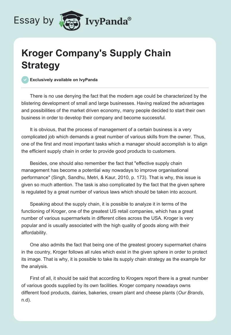 Kroger Company's Supply Chain Strategy. Page 1
