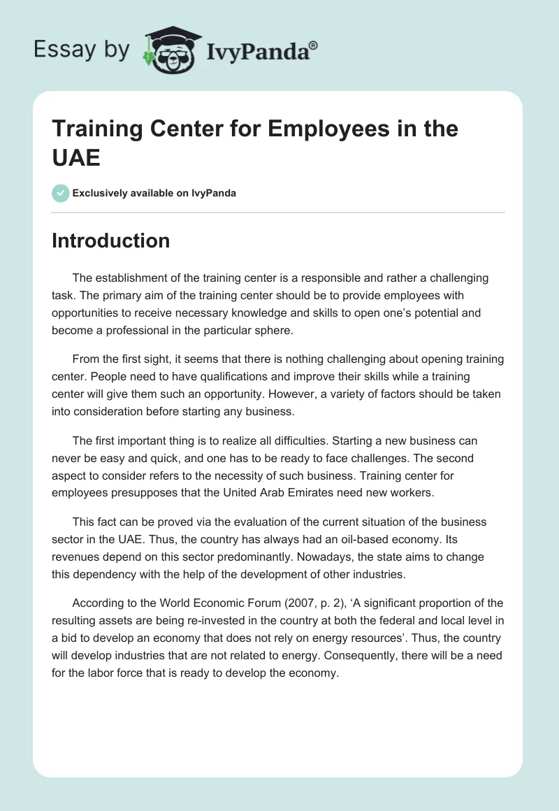Training Center for Employees in the UAE. Page 1