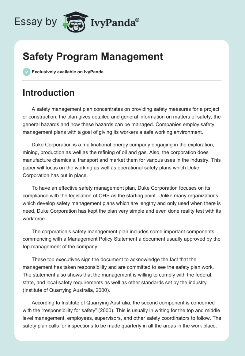 Safety Program Management. Page 1