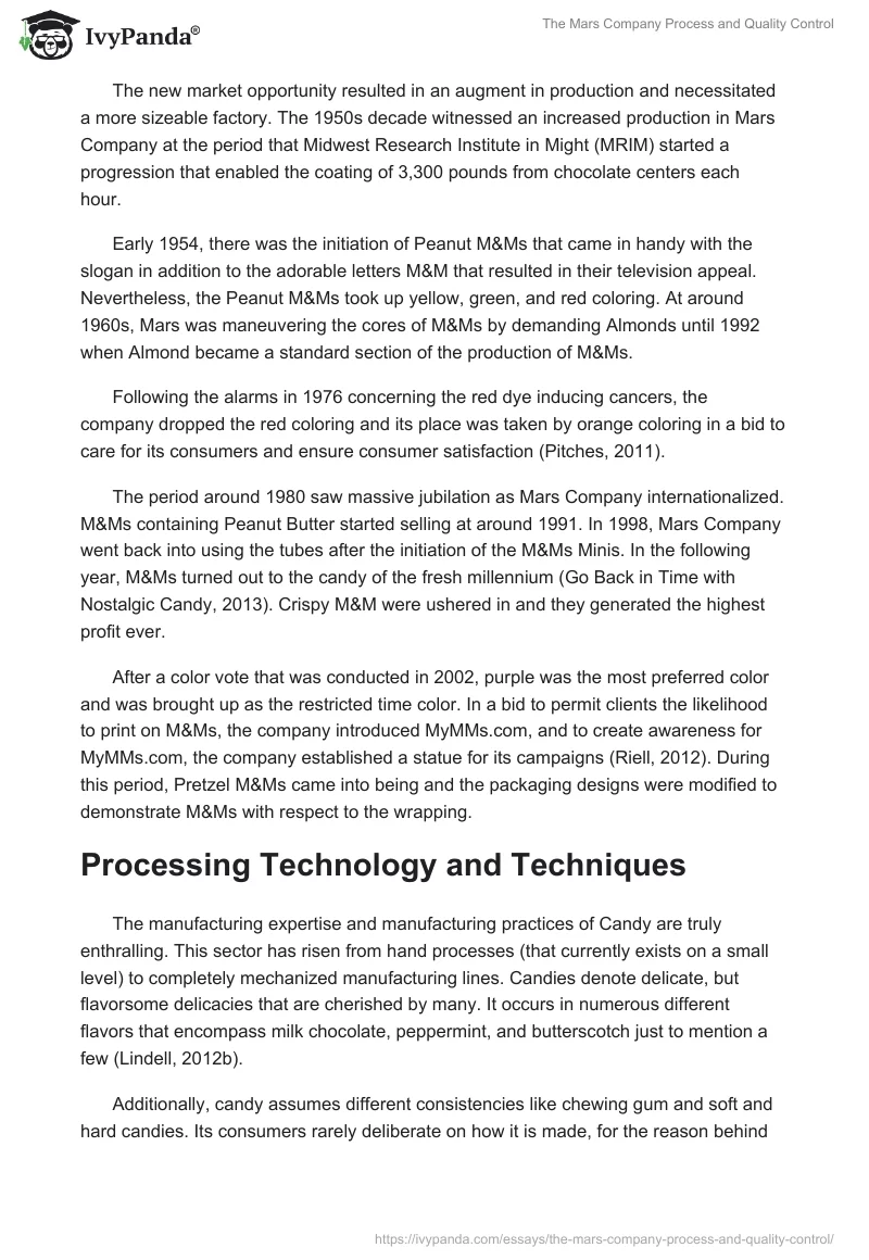The Mars Company Process and Quality Control. Page 3