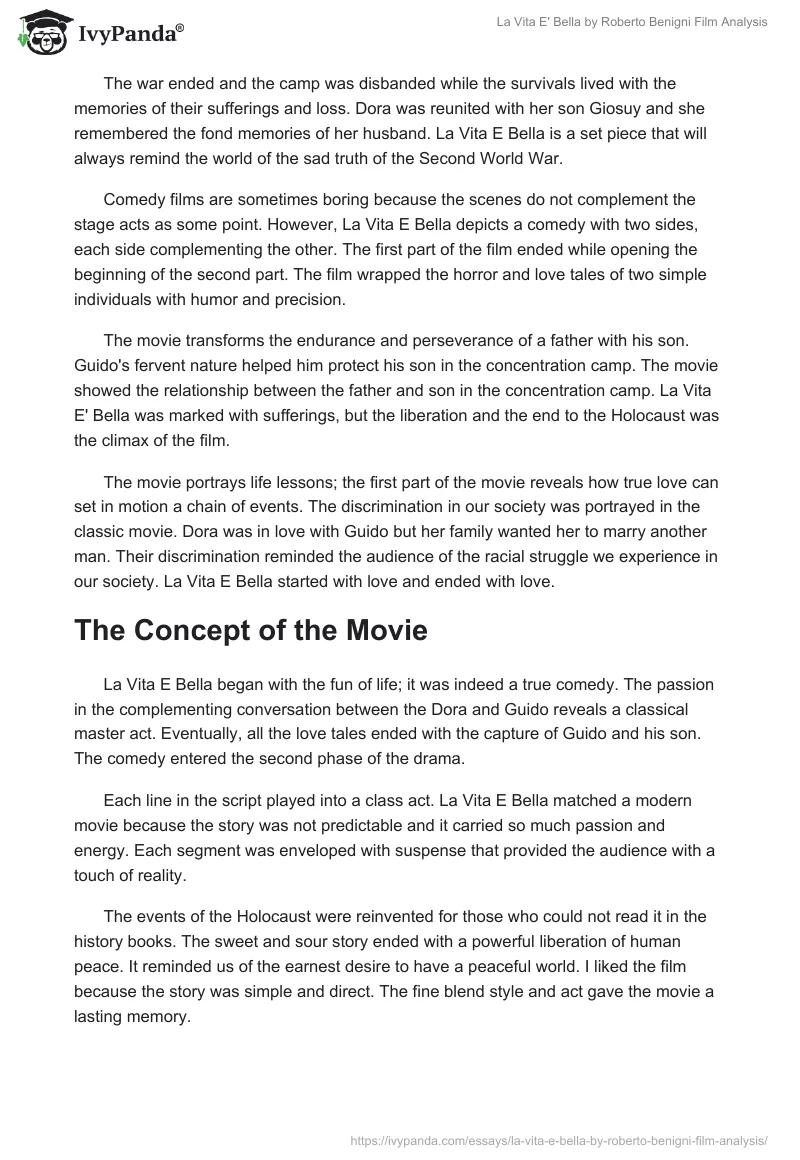 "La Vita E' Bella" by Roberto Benigni Film Analysis. Page 2