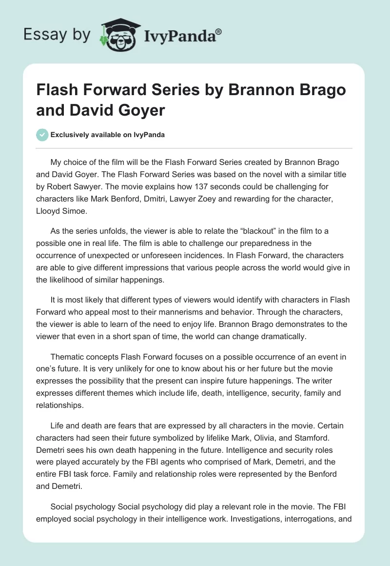 Flash Forward Series by Brannon Brago and David Goyer. Page 1