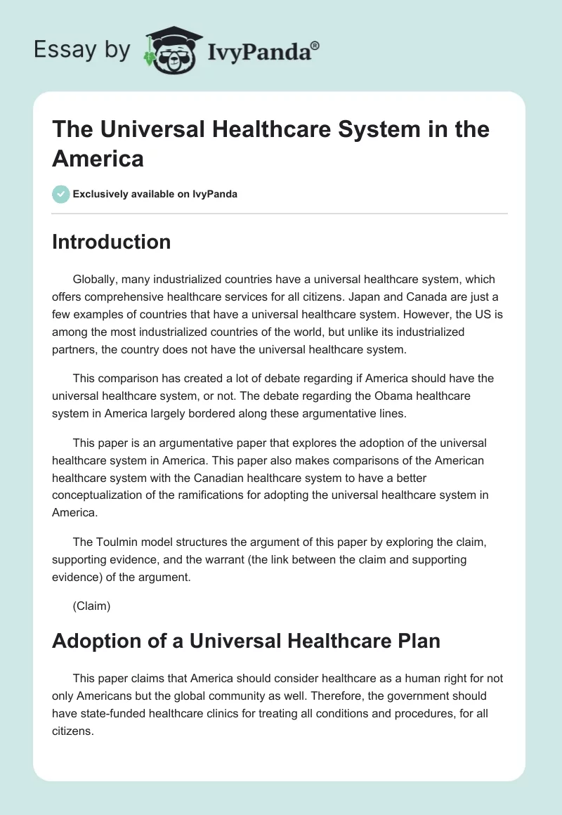 The Universal Healthcare System in the America. Page 1