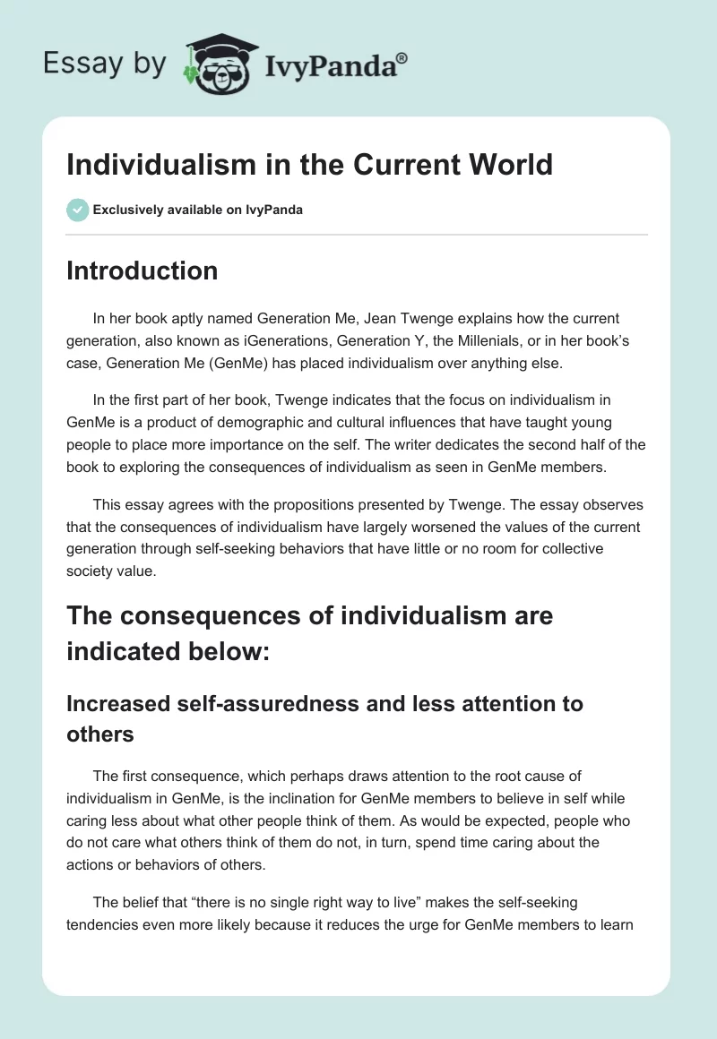 Individualism in the Current World. Page 1