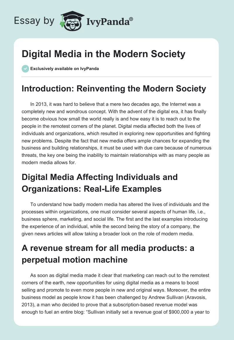 Digital Media in the Modern Society. Page 1