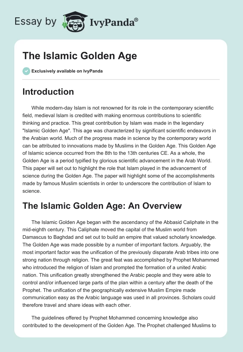 The Islamic Golden Age. Page 1