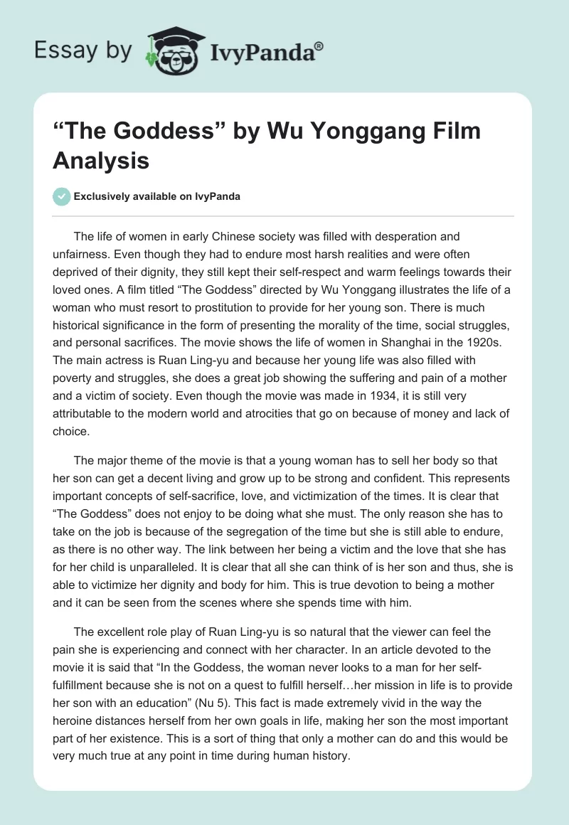 “The Goddess” by Wu Yonggang Film Analysis. Page 1