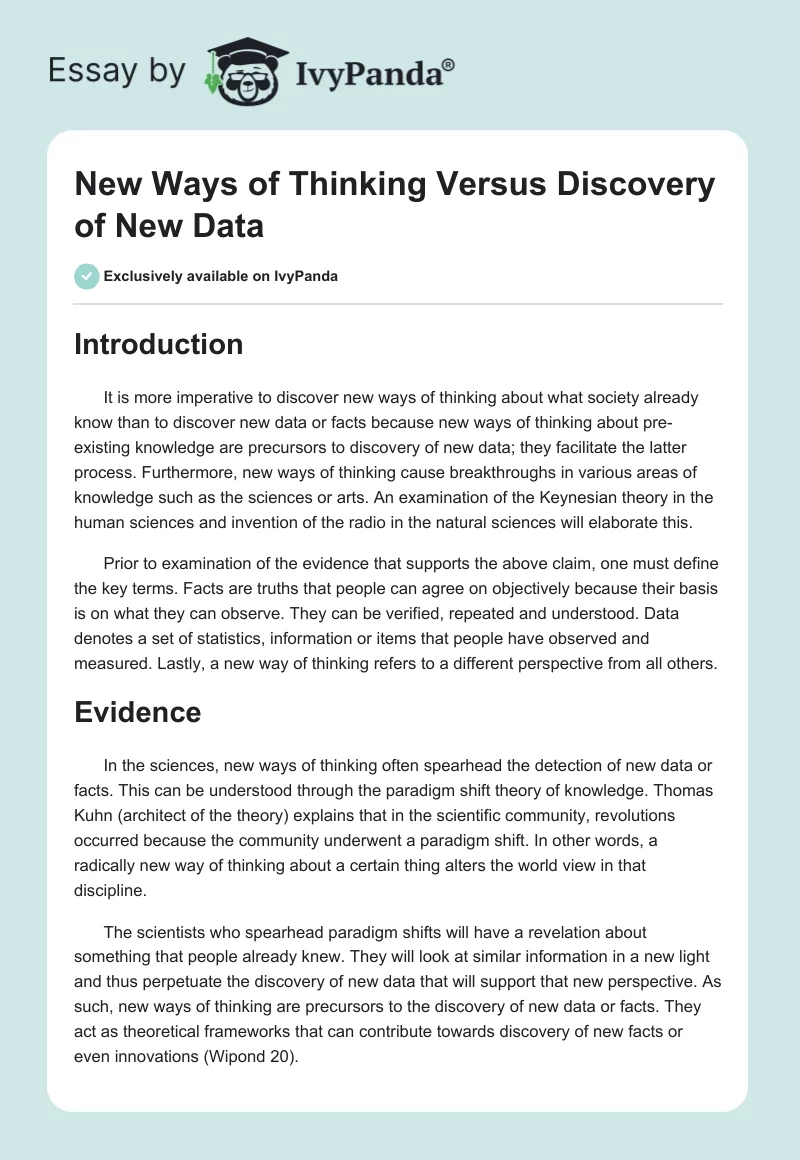 New Ways of Thinking Versus Discovery of New Data. Page 1