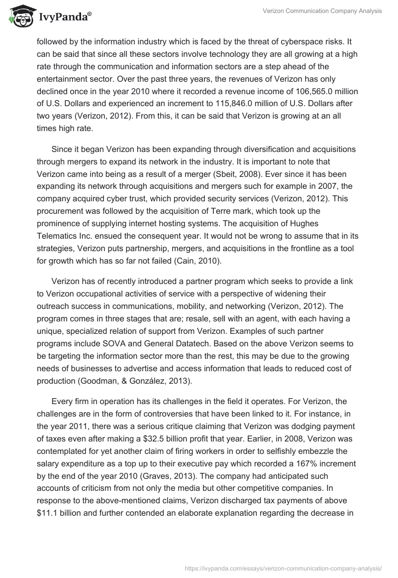 Verizon Communication Company Analysis. Page 3