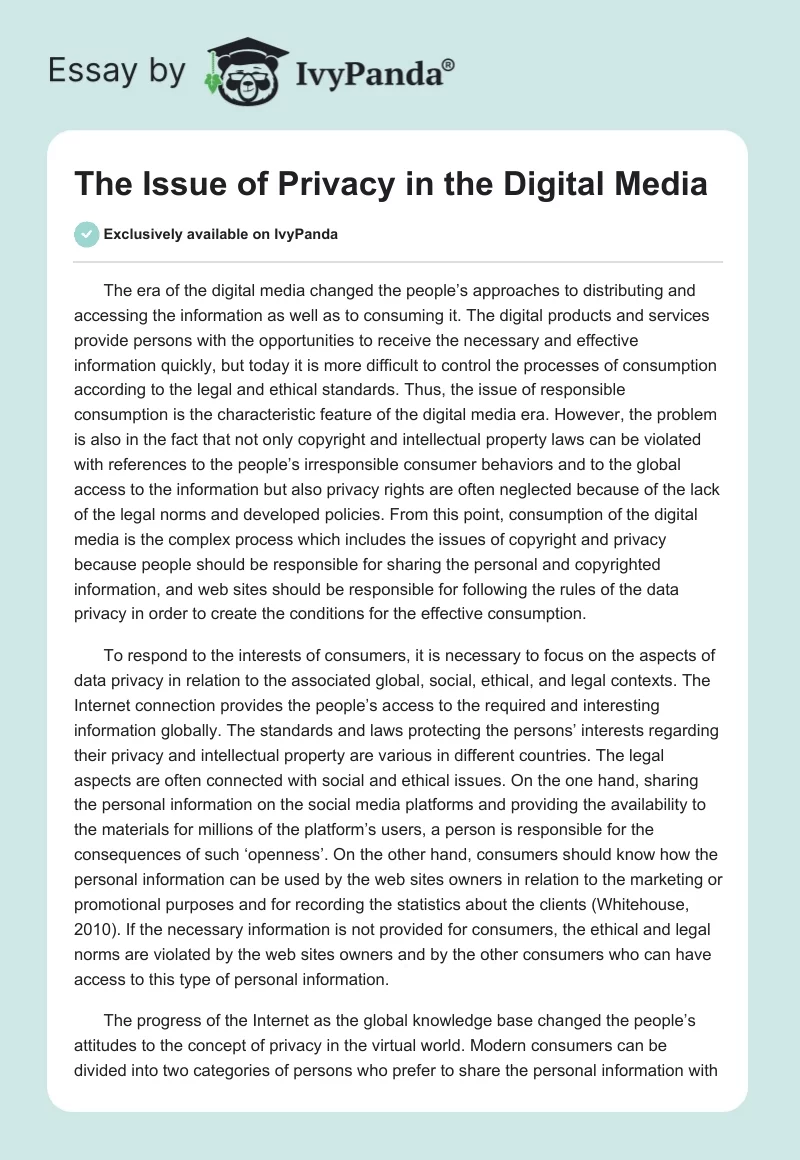 The Issue of Privacy in the Digital Media. Page 1