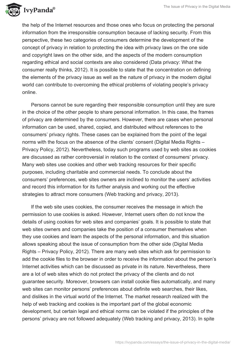 The Issue of Privacy in the Digital Media. Page 2