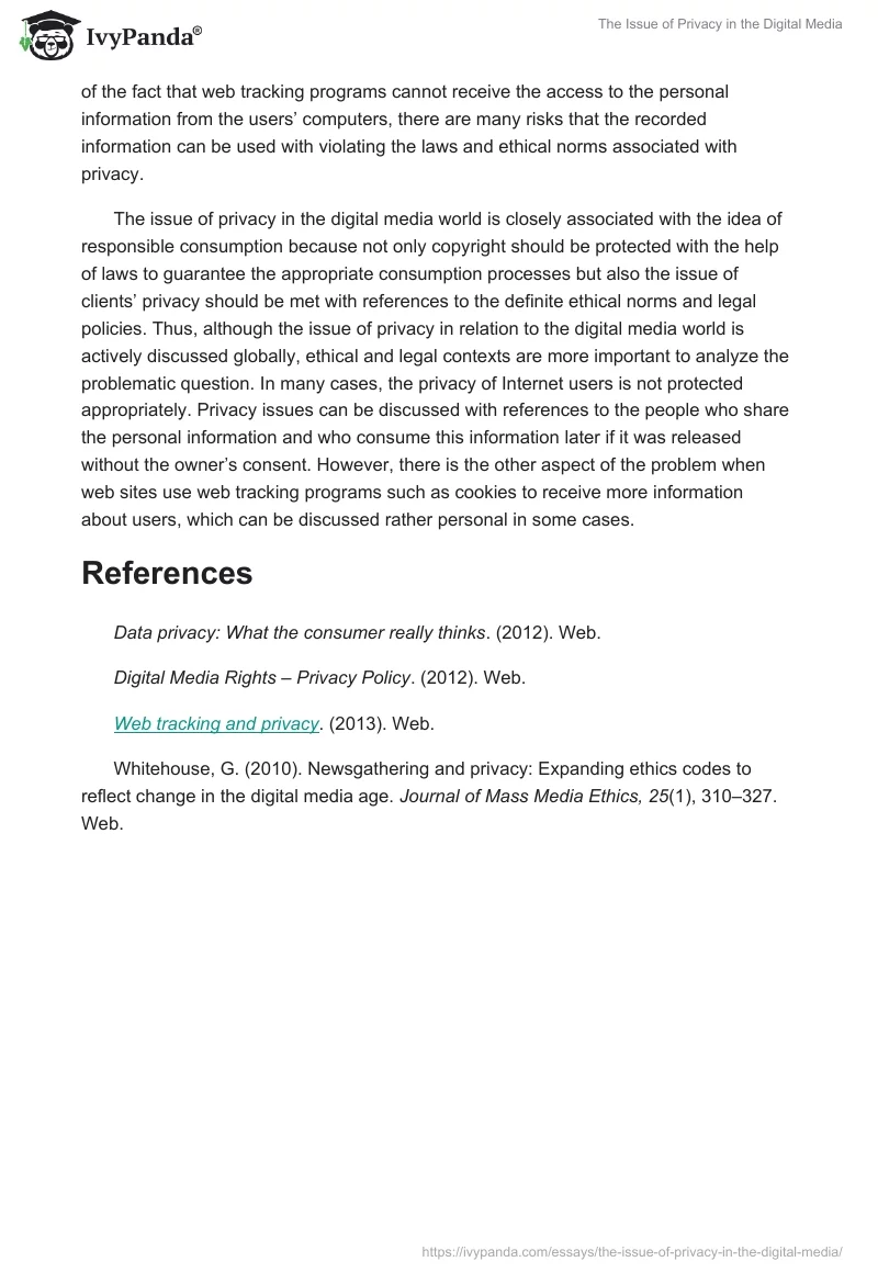 The Issue of Privacy in the Digital Media. Page 3