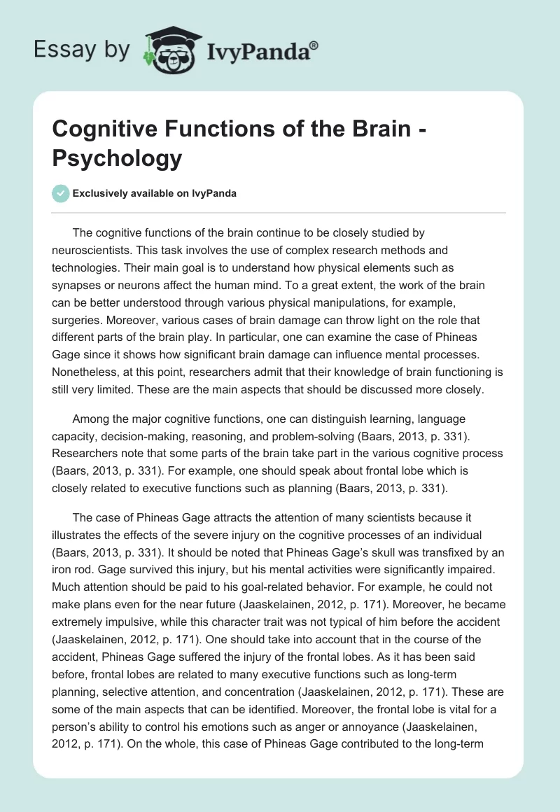 Cognitive Functions of the Brain - Psychology. Page 1
