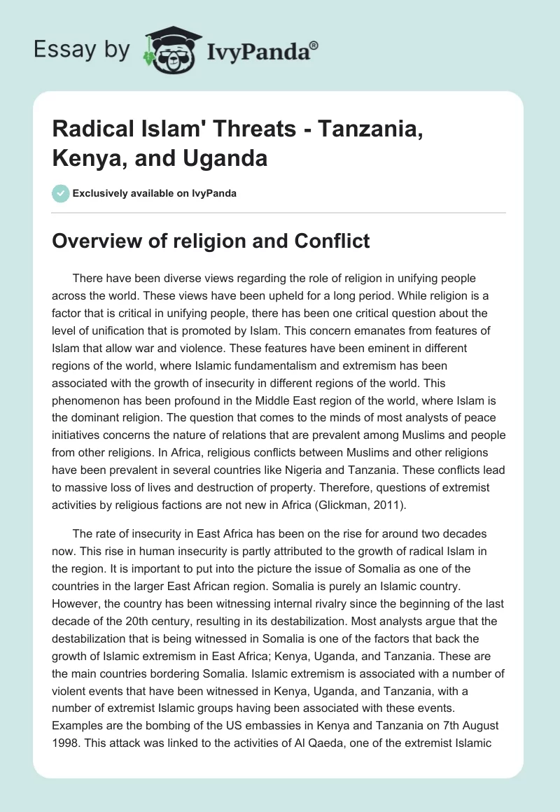 Radical Islam' Threats - Tanzania, Kenya, and Uganda. Page 1