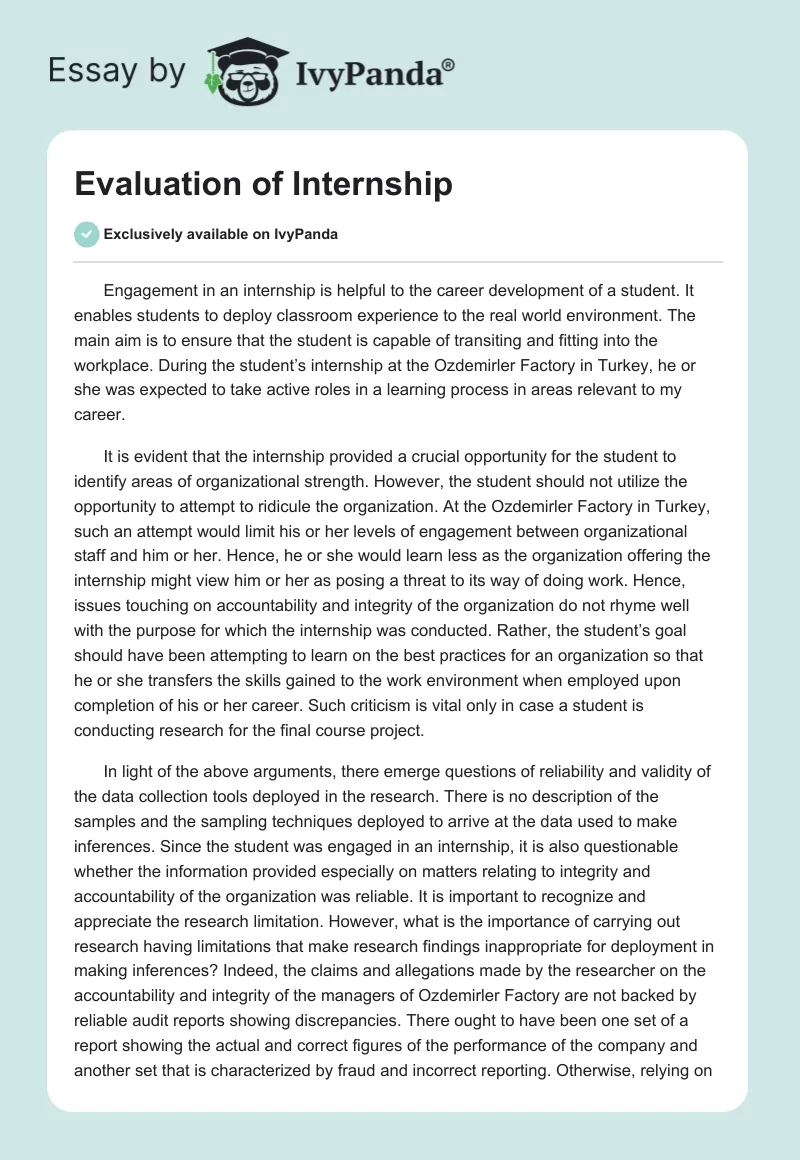 Evaluation of Internship. Page 1