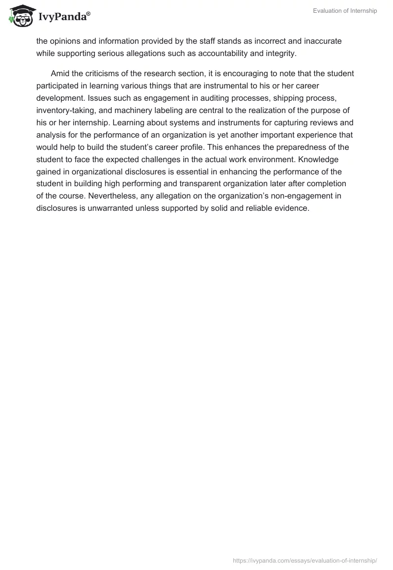 Evaluation of Internship. Page 2