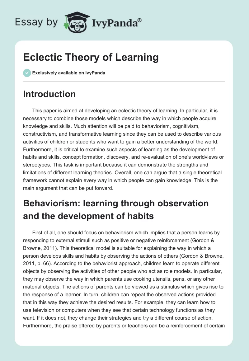 Eclectic Theory of Learning. Page 1