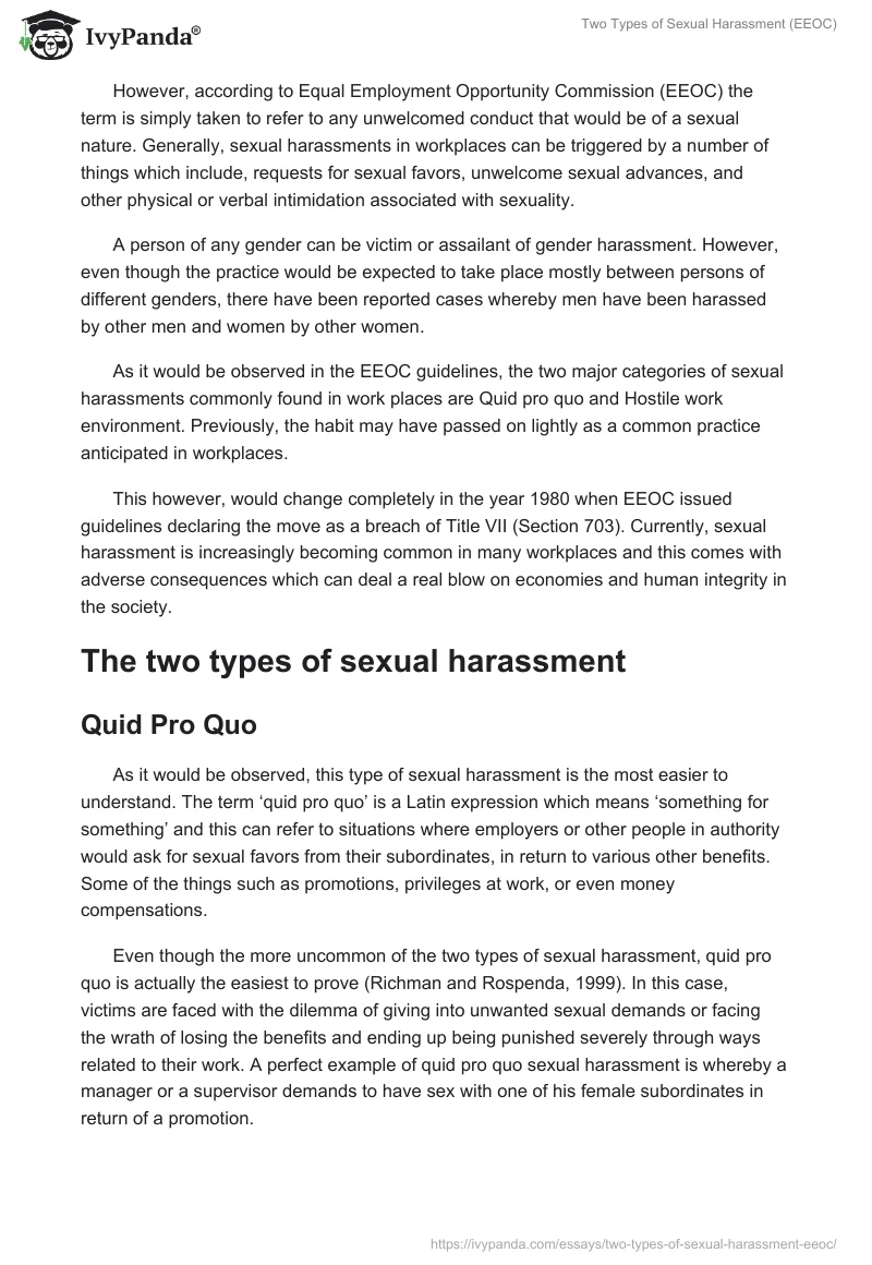 Two Types of Sexual Harassment (EEOC). Page 2