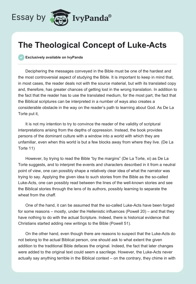 The Theological Concept of Luke-Acts. Page 1
