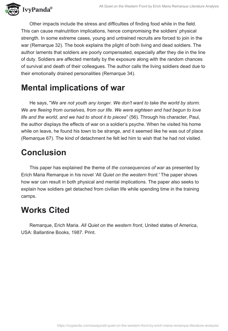 "All Quiet on the Western Front" by Erich Maria Remarque Literature Analysis. Page 2